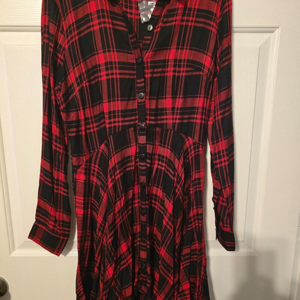 enus Red & Black Plaid Shirt Dress - Picture 2 of 2